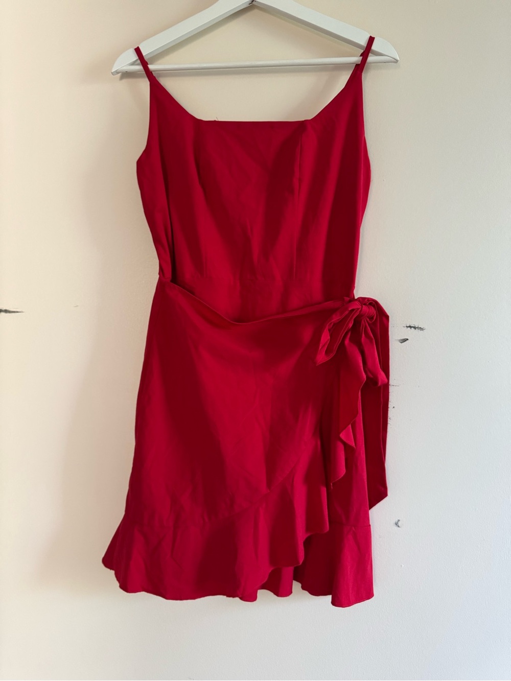 Red Tie-Waist Ruffle Slip Dress - Women
